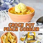 crock pot peach cobbler collage.