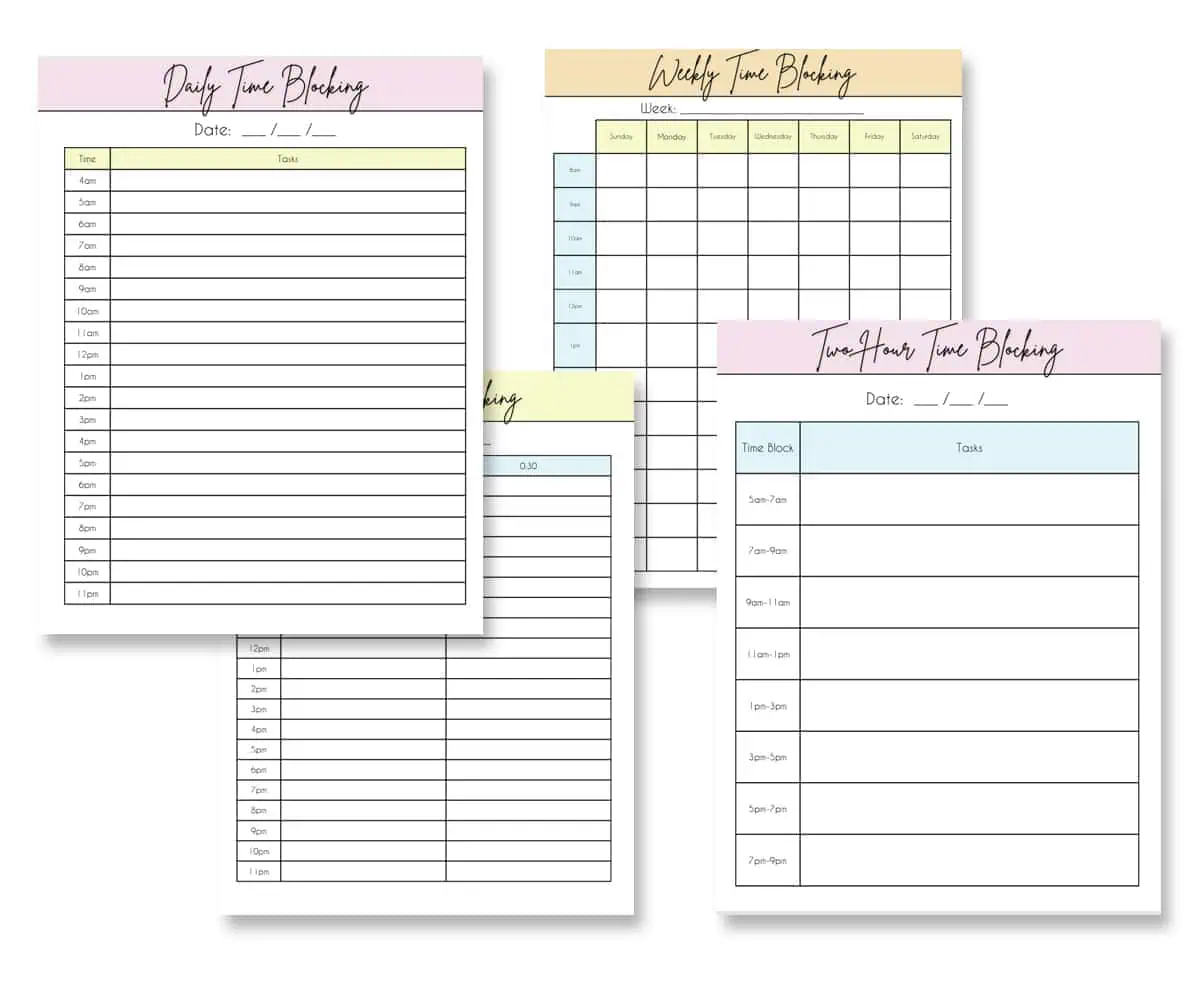 pastel script time blocking template printables.