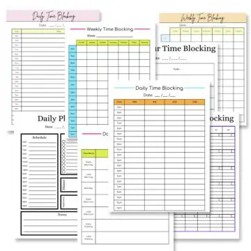 collection of different time blocking template printables.