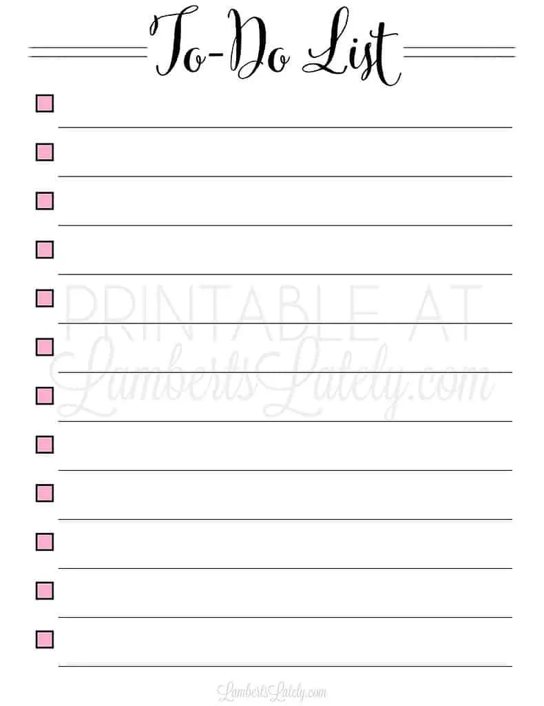 simple to do list with pink checkboxes.
