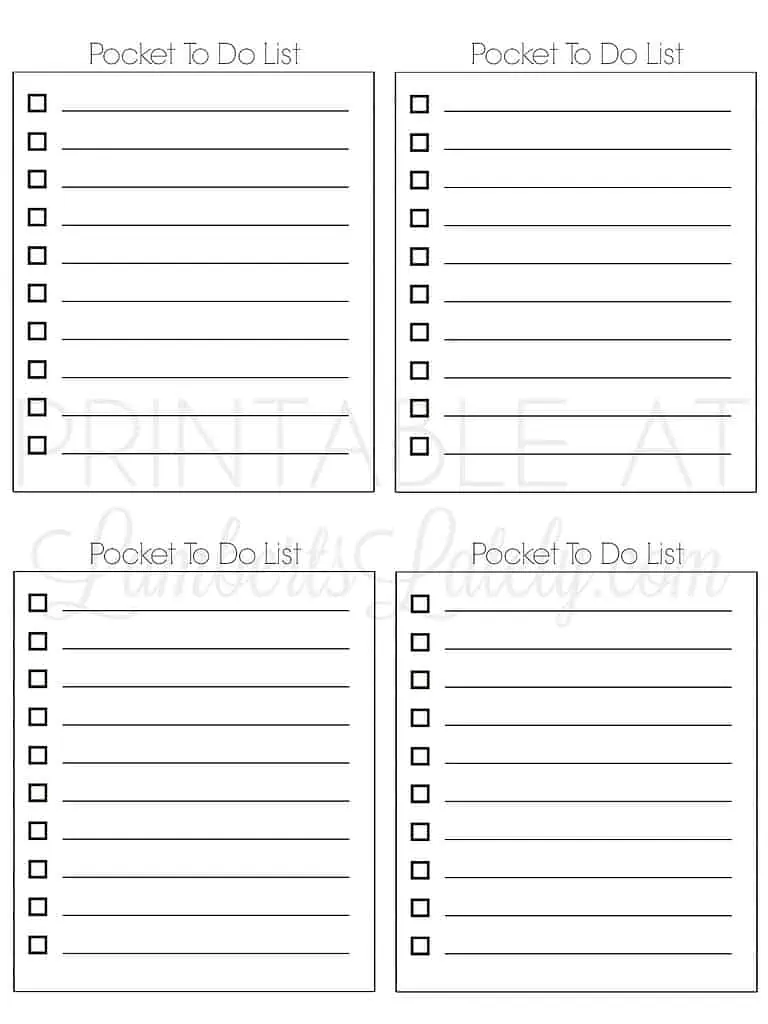 pocket to do list printable - simple.
