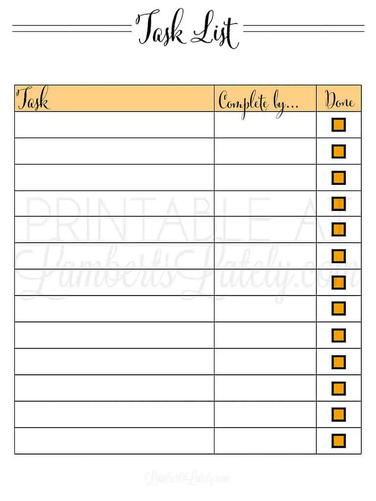 task list printable with done checkbox.