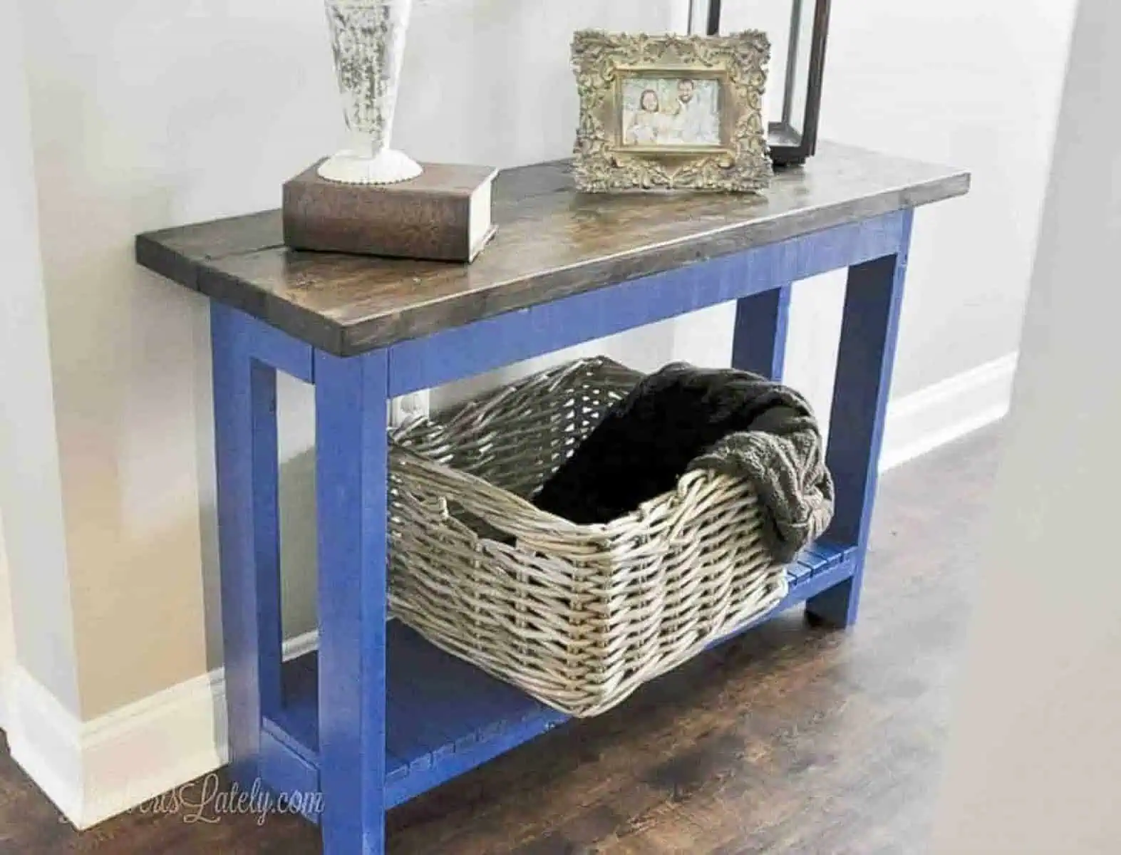 console table in a foyer.
