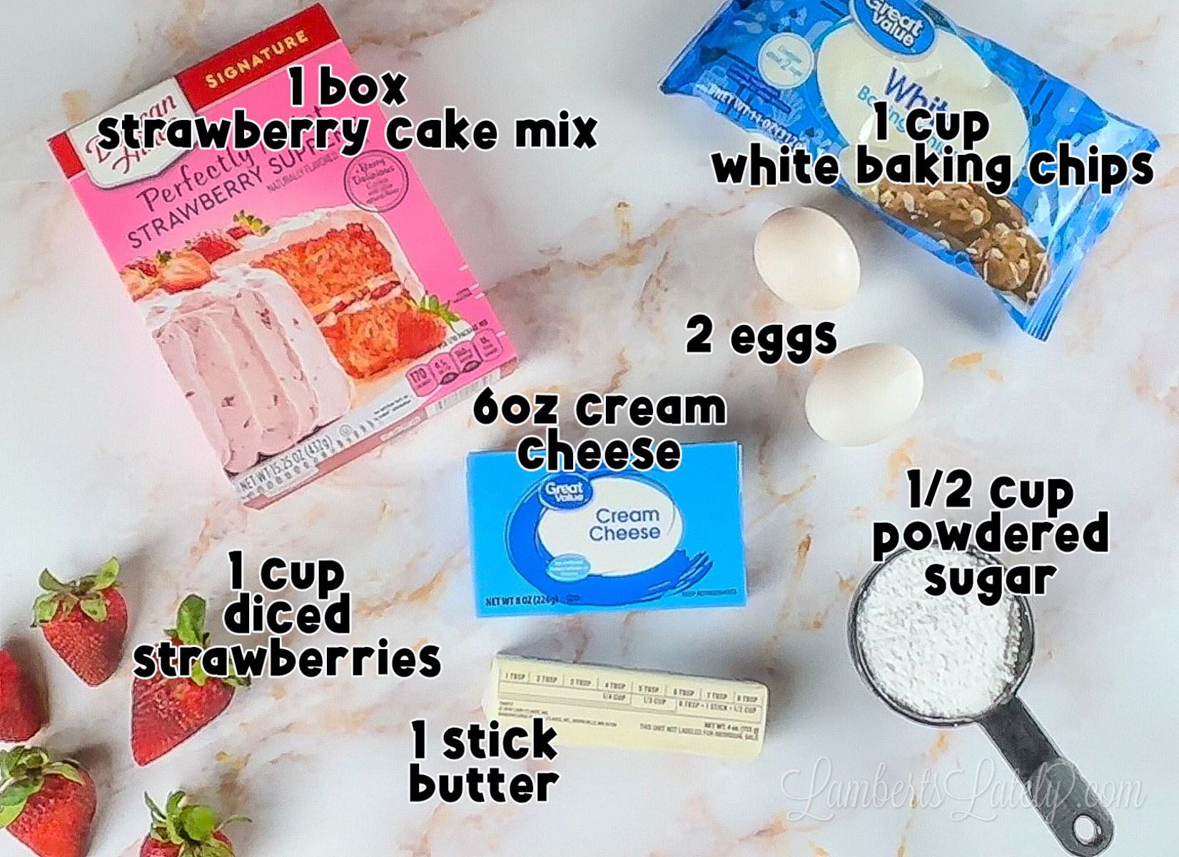 ingredients for strawberry cheesecake cookies.