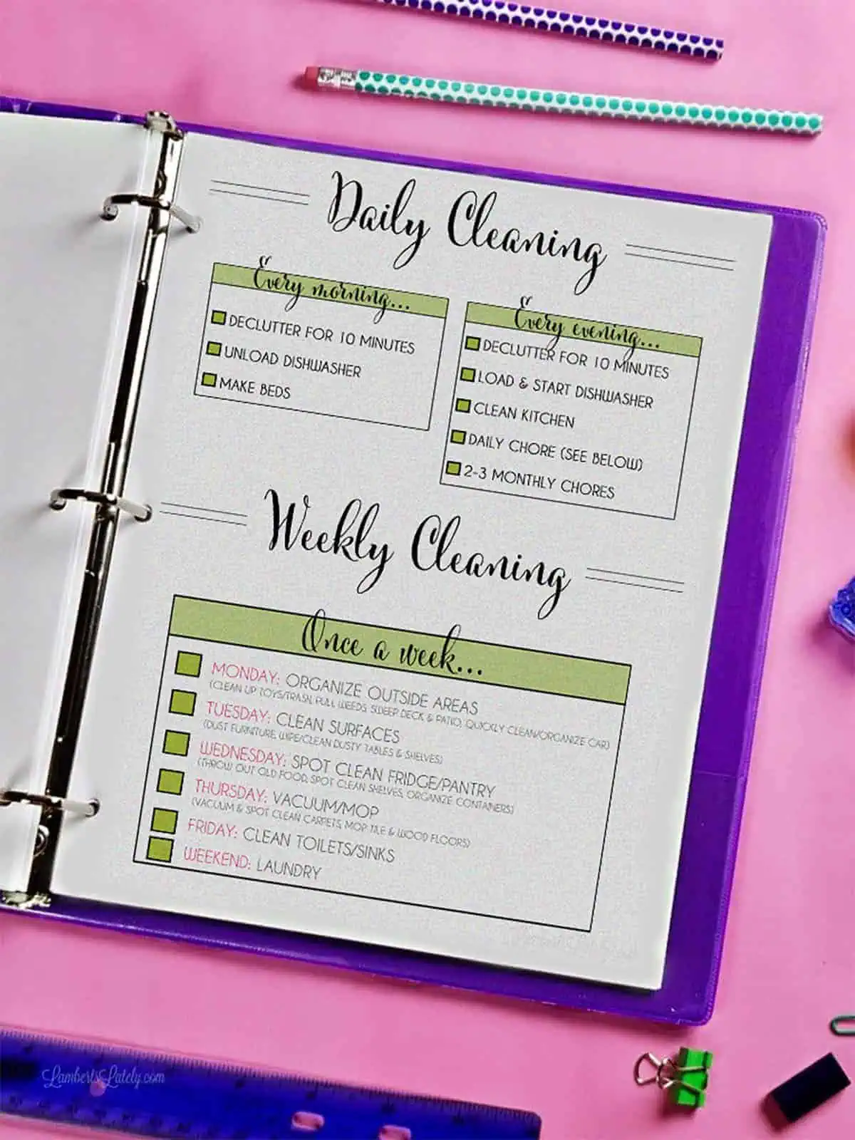 daily and weekly cleaning schedule printable.