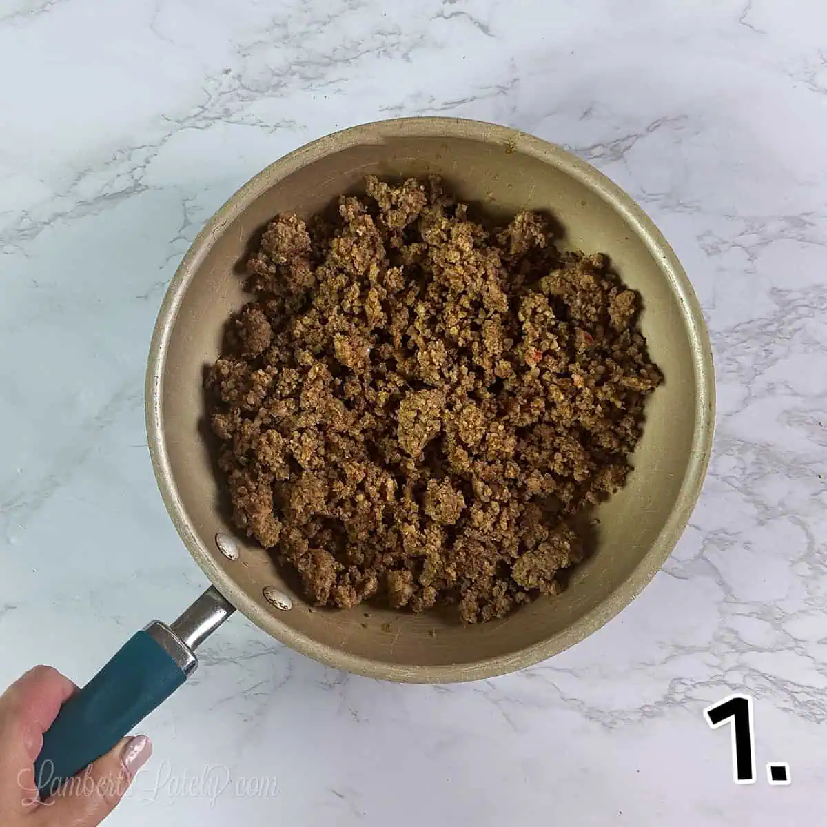 sausage in a skillet.