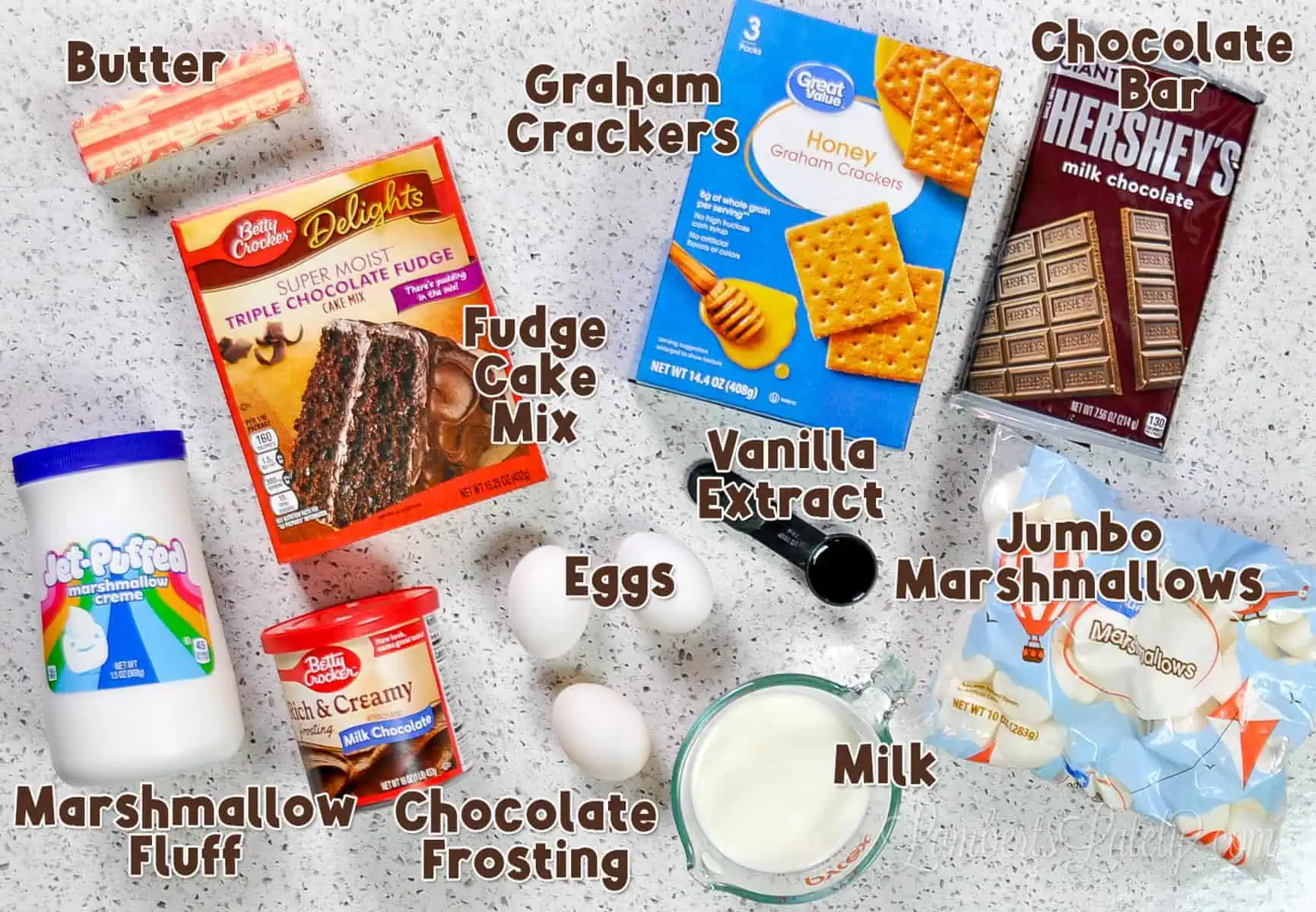 ingredients for s'mores cake.
