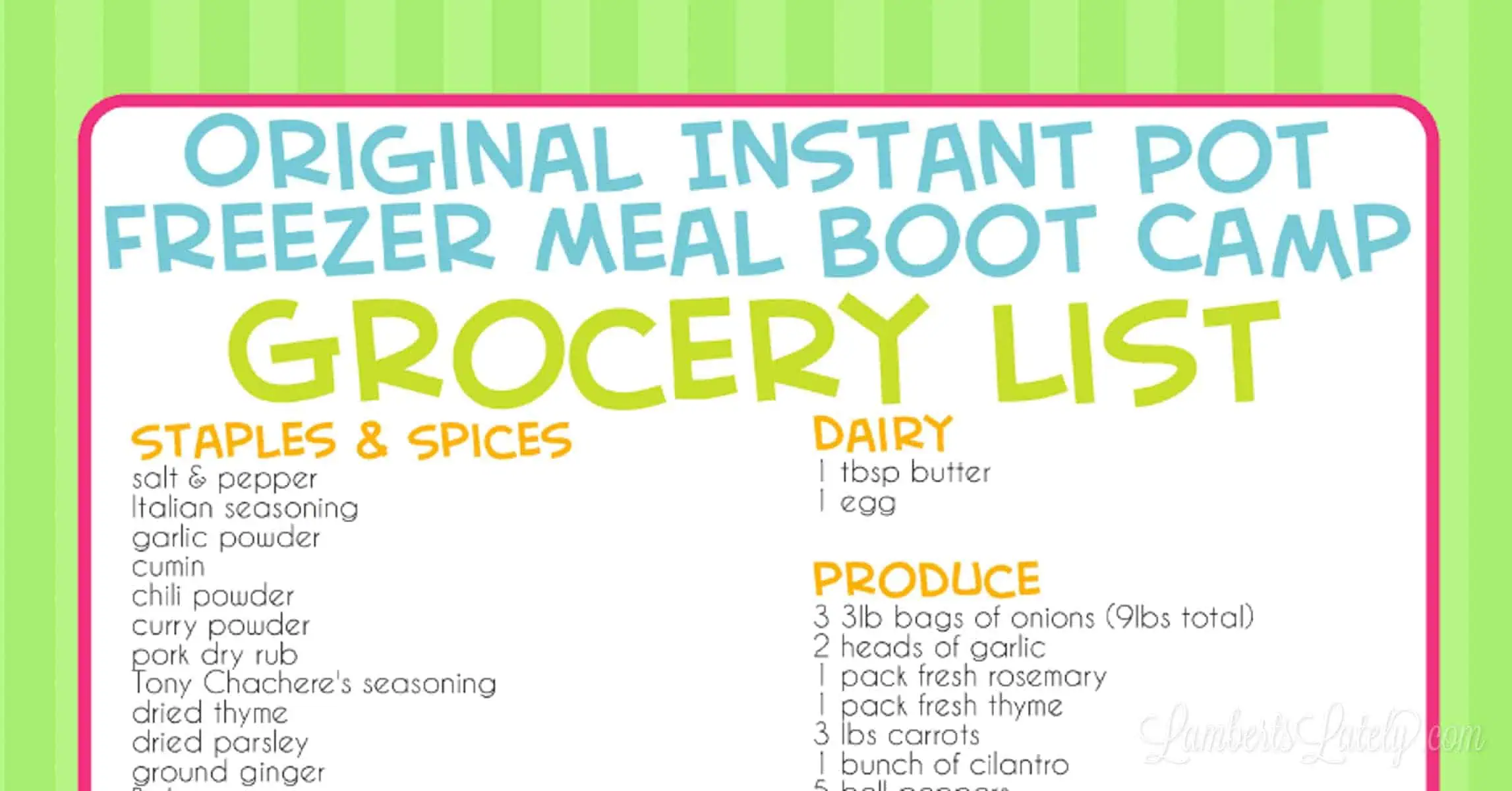 screenshot of original instant pot freezer meal boot camp grocery list.