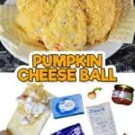 pumpkin cheese ball, with pictures of ingredients.