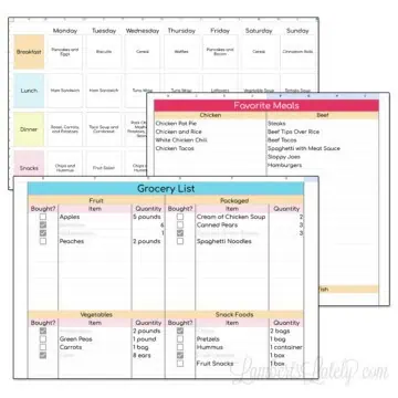 meal planning template screenshots.