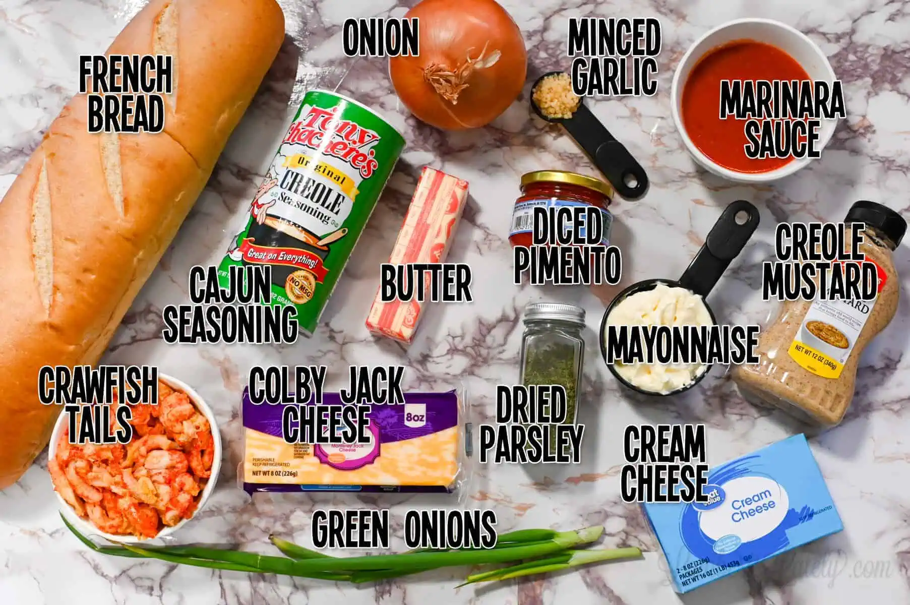 ingredients for crawfish bread.