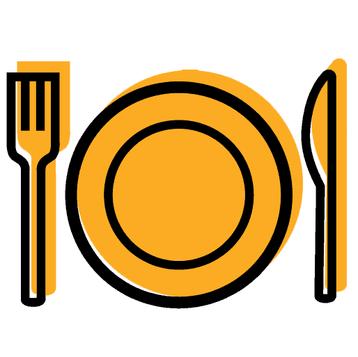 plate, fork, and knife.