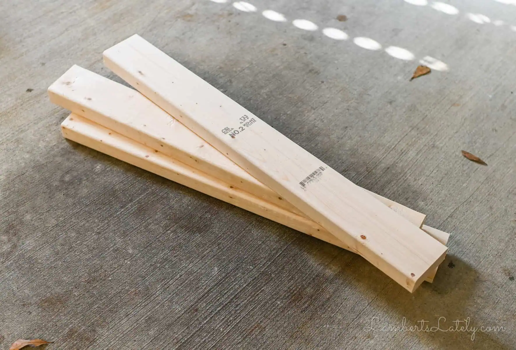 three cut pieces of a 2x4.