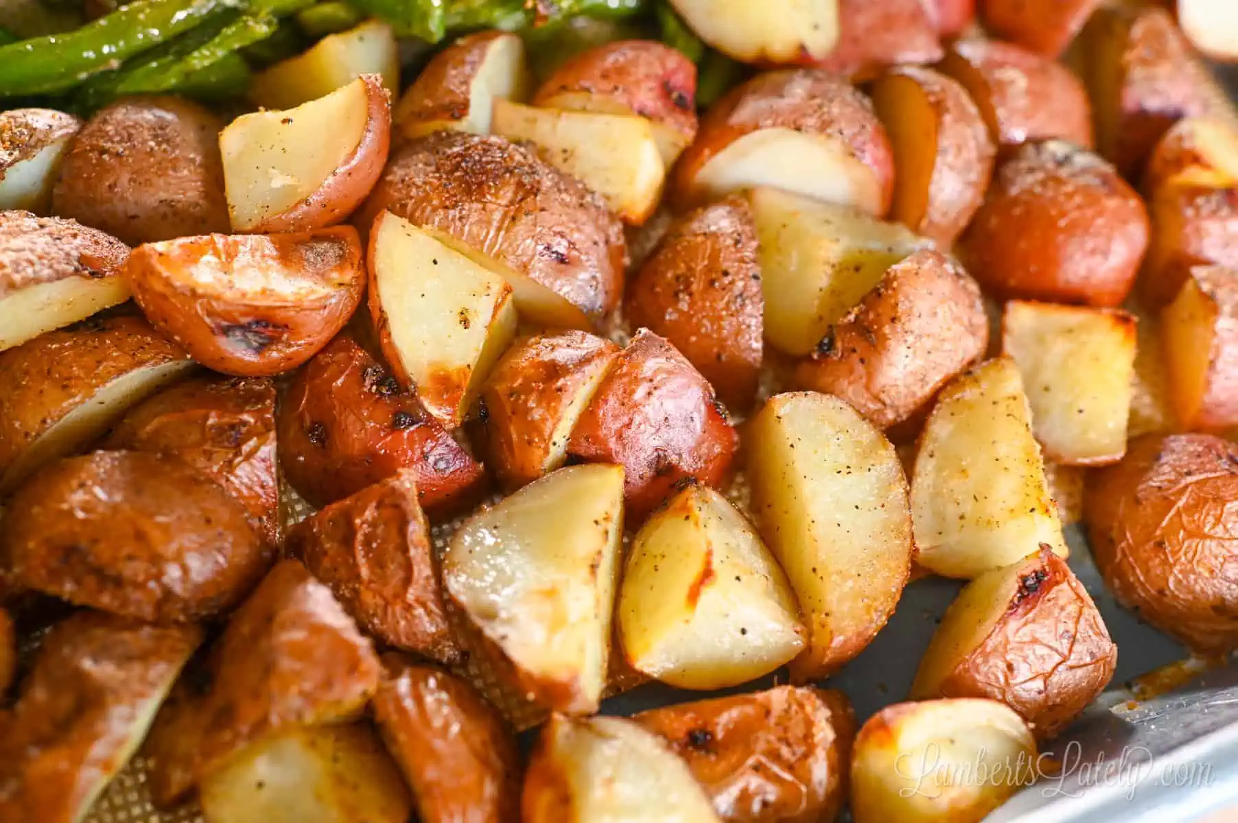 potatoes on a sheet pan.