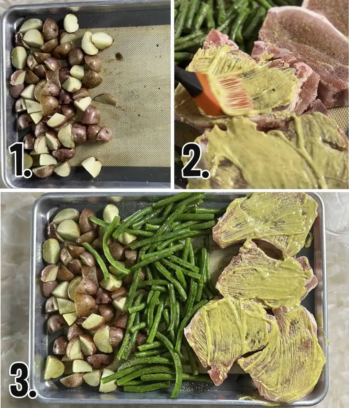 steps to make sheet pan pork chops.