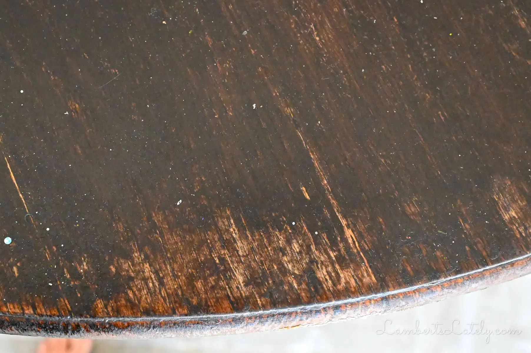 close-up of wear on a table.