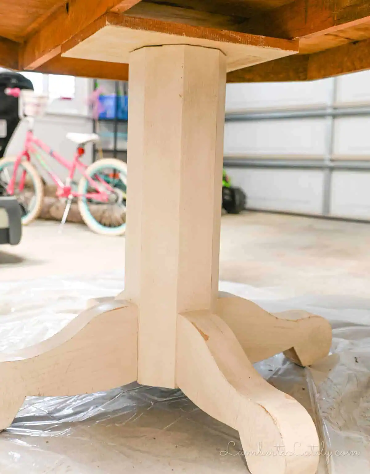 base of a wood table after sanding.