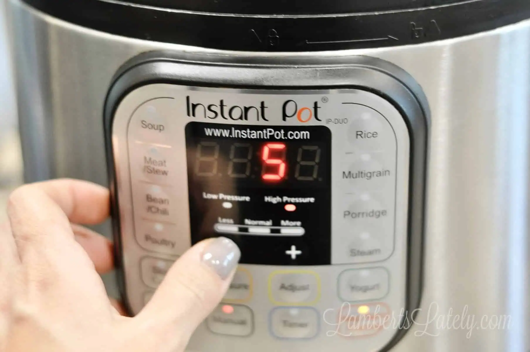 setting an instant pot to 5 minutes.