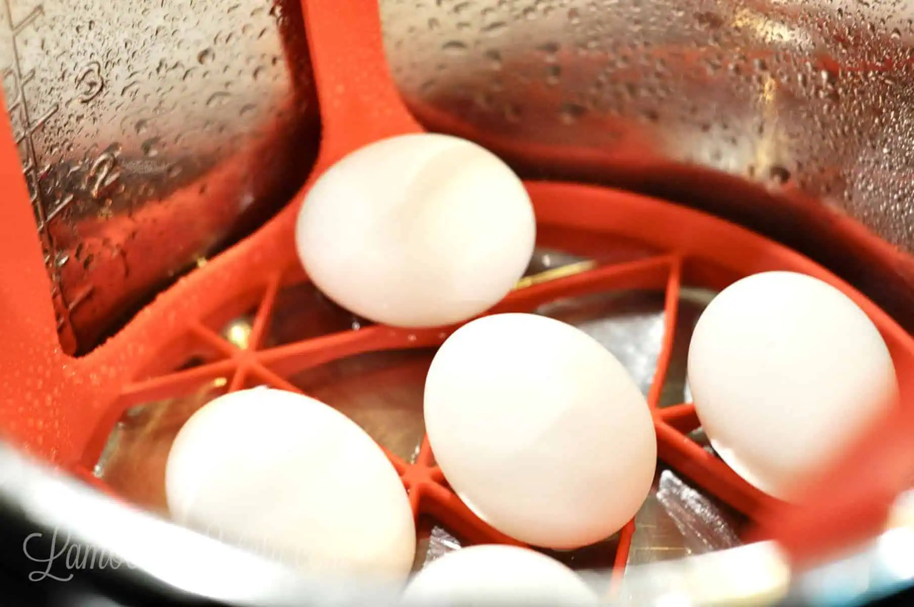 eggs in an instant pot on a silicone trivet.