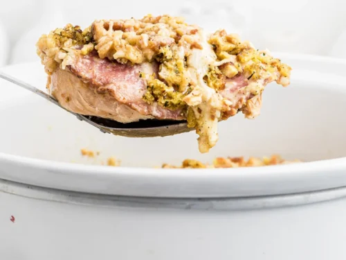 spoonful of chicken cordon bleu casserole.