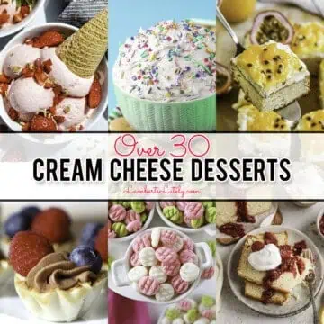 over 30 cream cheese desserts, with dessert picture collage.