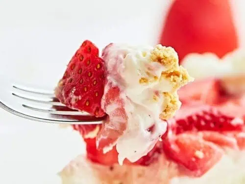 fork of strawberry cream cheese pie.