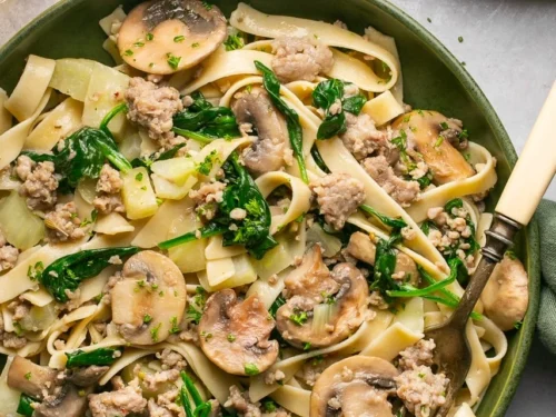 sausage and fennel pasta in a large serving bowl.