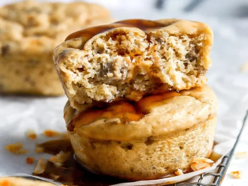 mcgriddle bites stacked on a baking rack.