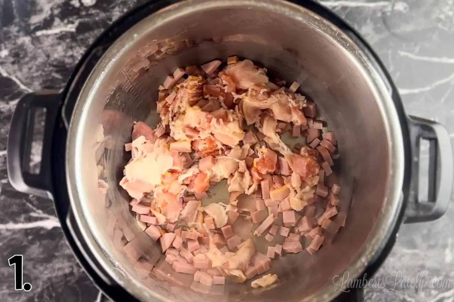 ham and bacon cooking in an instant pot.