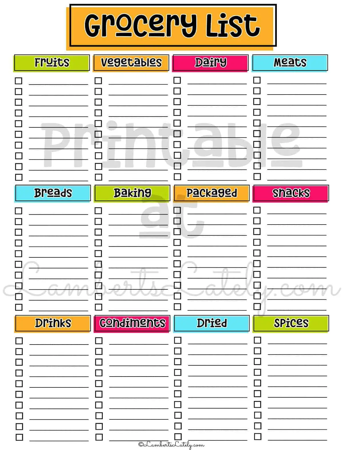 blank grocery list template.