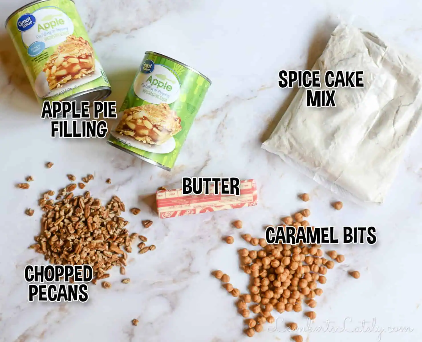 ingredients for caramel apple dump cake.