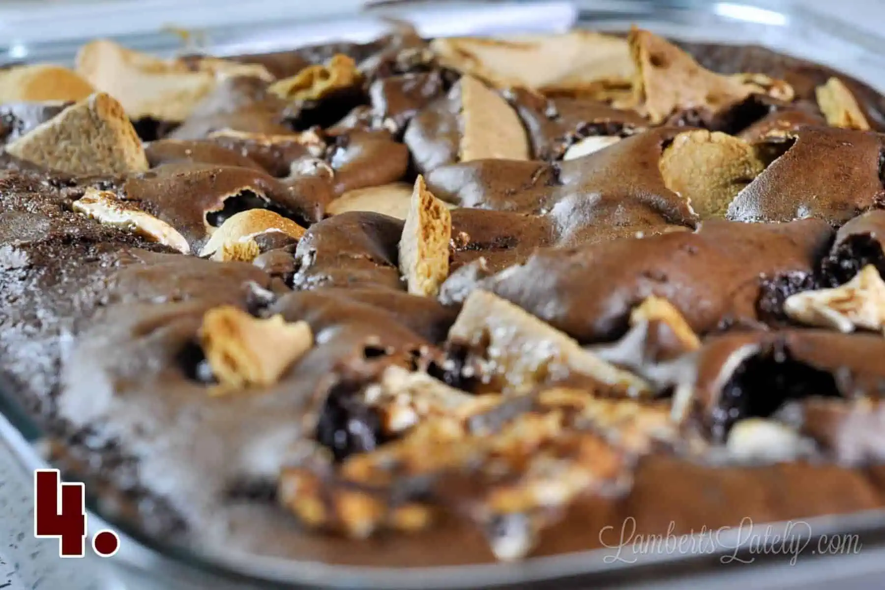 smores cake after baking.