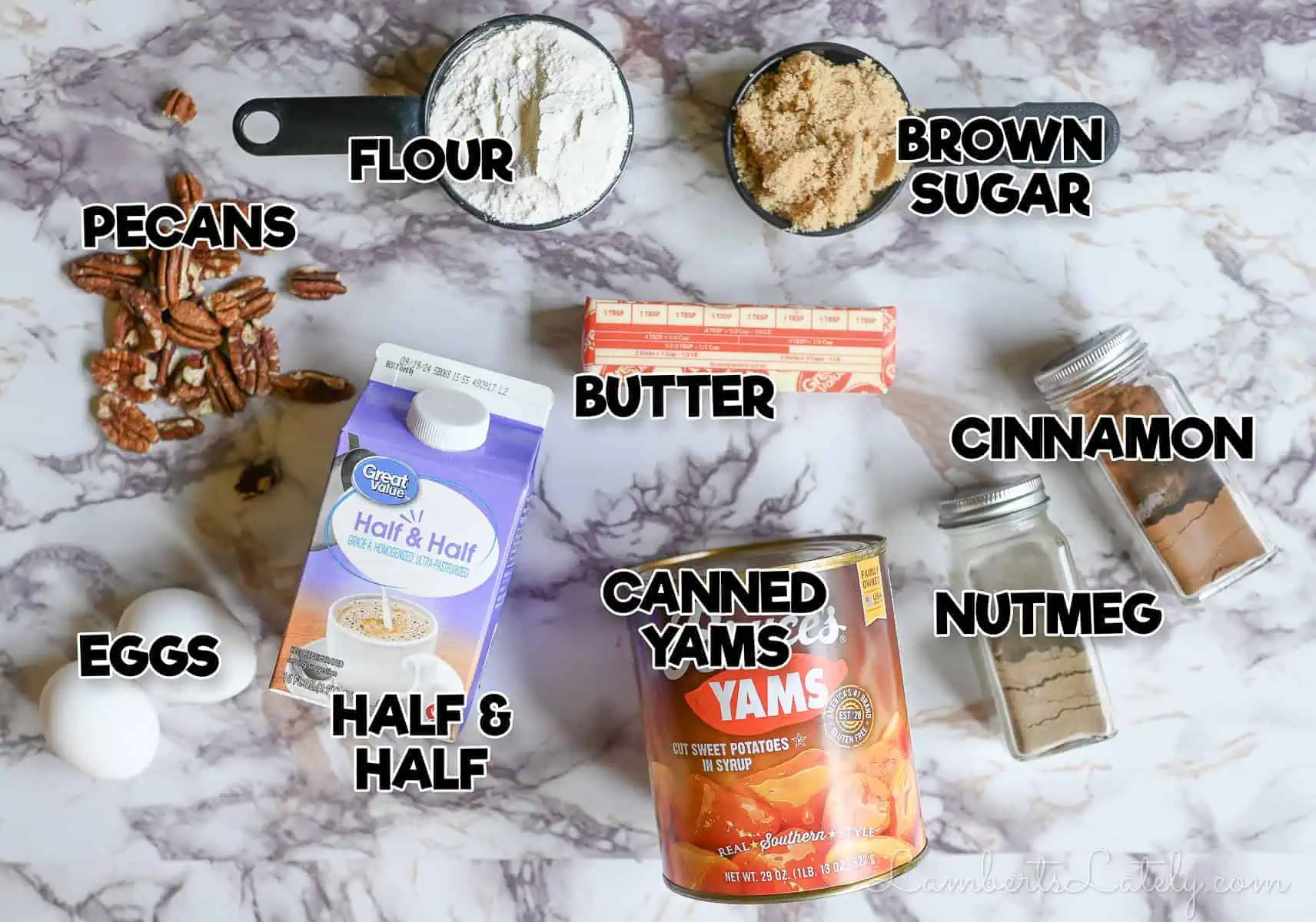 ingredients for sweet potato casserole with canned yams.