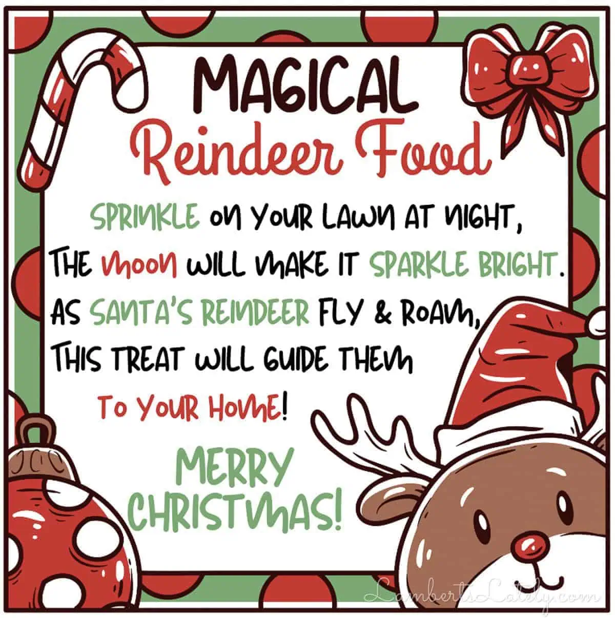 magical reindeer food printable tag.