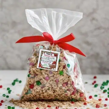 bag of reindeer food with printable tag.