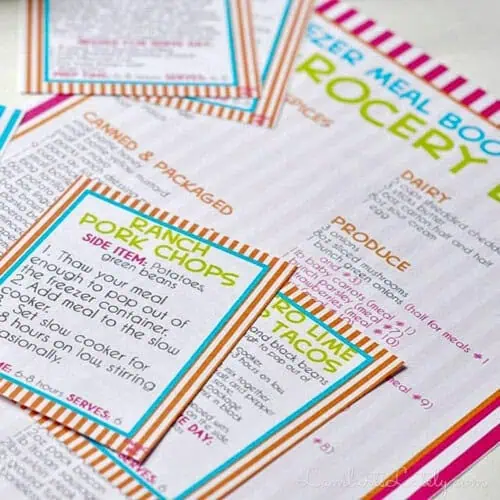 freezer meal boot camp grocery list and food label printables.