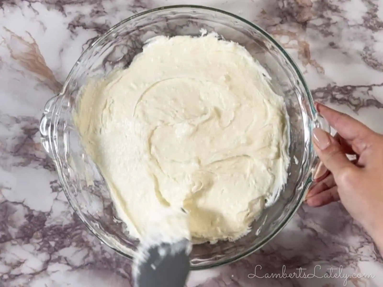 cream cheese base spread in a pie dish.