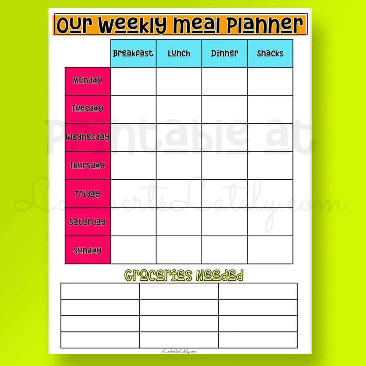 grid meal planner layout.