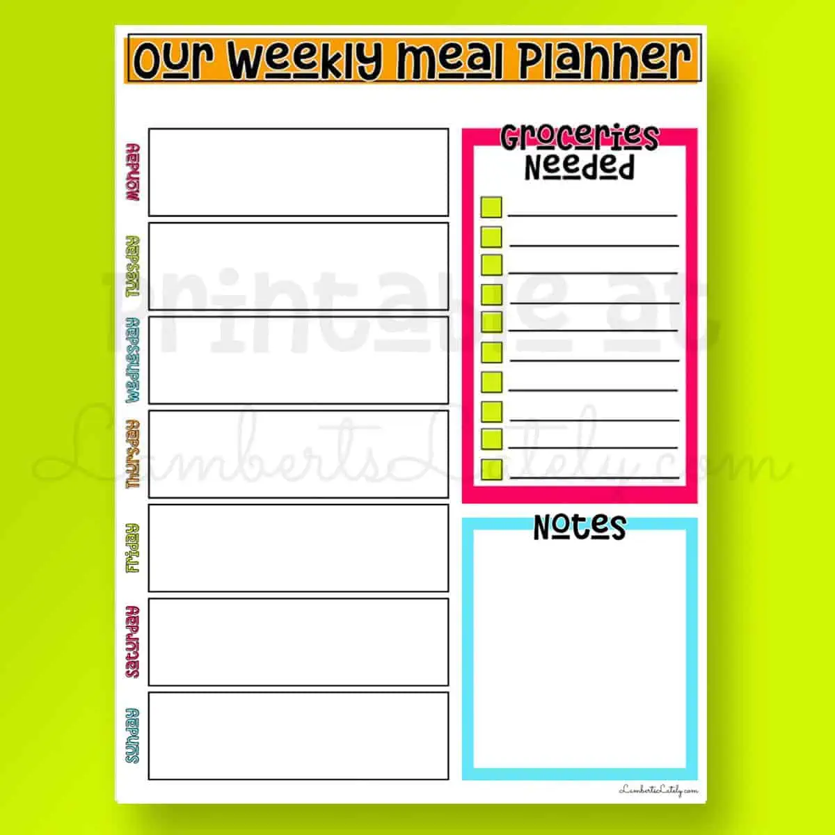 printable meal planner with days.