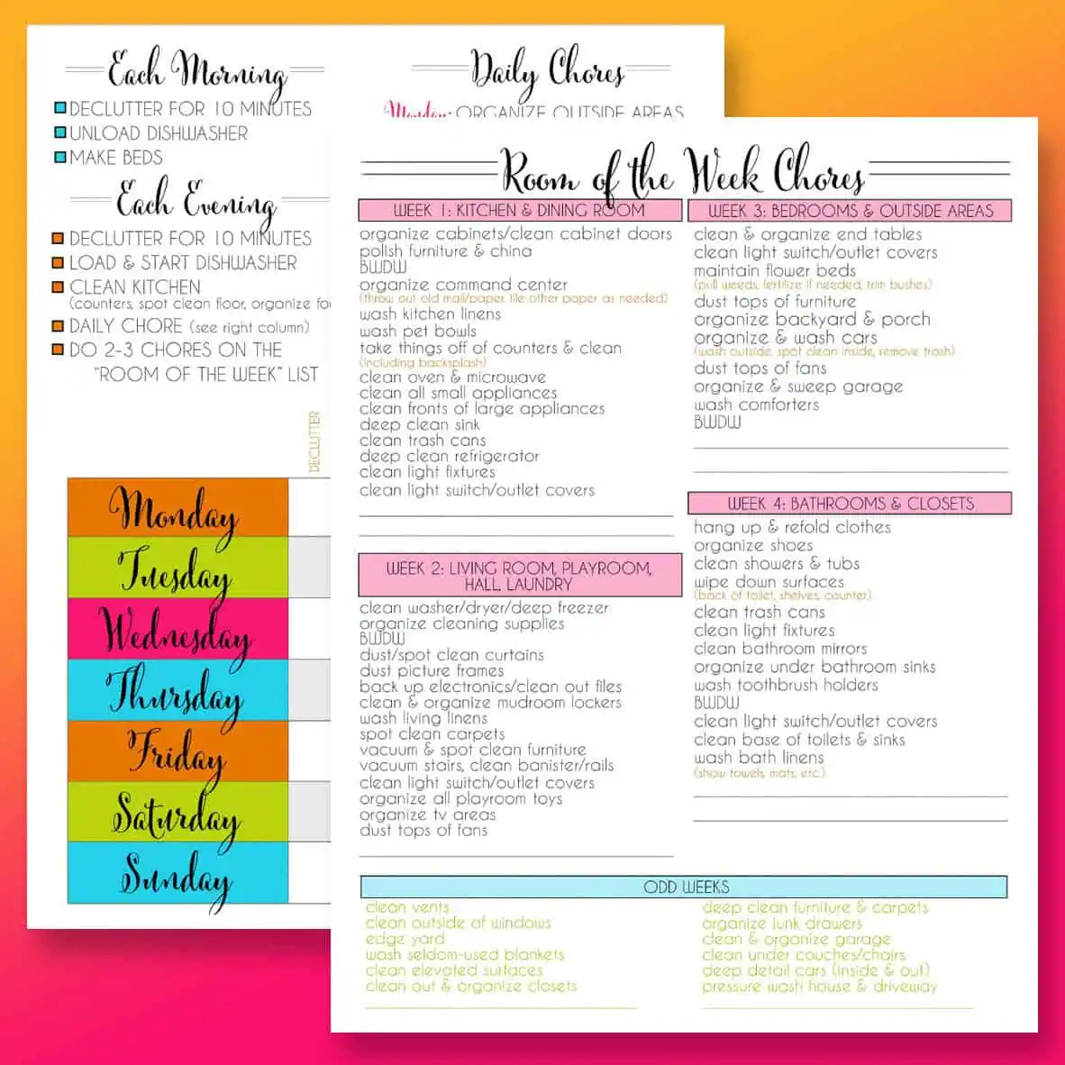 2 cleaning schedule printables.