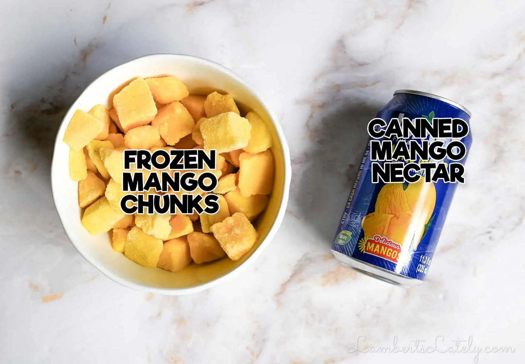 2 ingredients for mango sorbet.