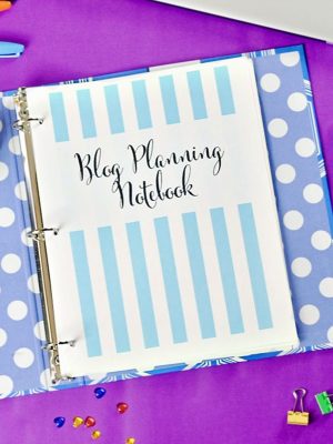 blog planning notebook cover in a binder.