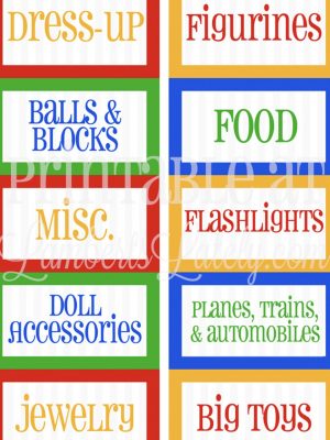 colorful playroom label printable sheet.