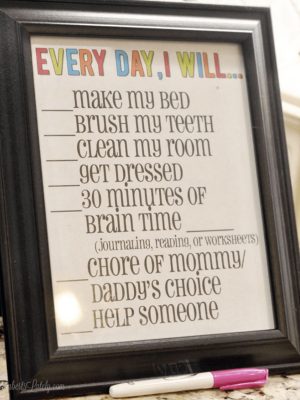 chore chart printable in a frame.