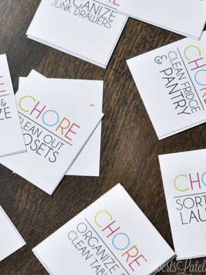 chore cards spread around.