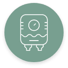 Illustration of a water heater with a round gauge and two pipe connections, set against a green circular background.