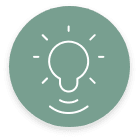Icon of a glowing lightbulb on a green circular background, symbolizing an idea or innovation.