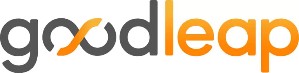The image shows the "goodleap" logo with a lowercase "g" and "d" in black and "leap" in orange.