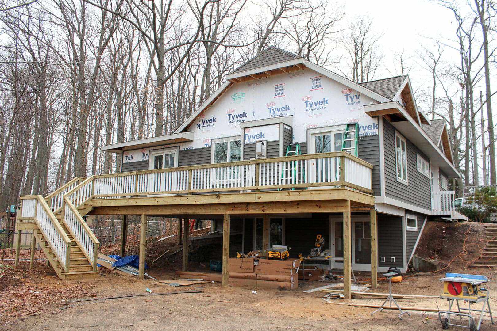 New residential home under construction with elevated deck in Livingston.