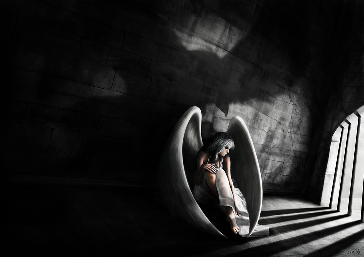 A woman sitting inside a modern, curved chair in a dark, industrial-style room with sunlight streaming through windows.